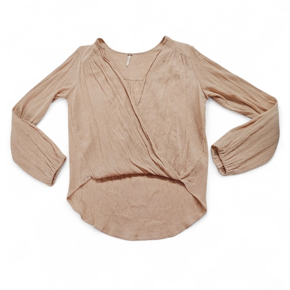 Free People Check On It Long Sleeve Open Wrap Top In Pink Peach Size Medium - Picture 3 of 9